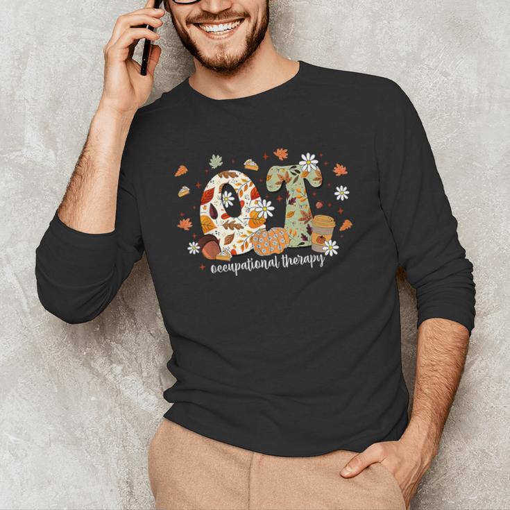 Occupational Therapy Fall Autumn Pumpkin Flower OTA Teacher Men's Long Sleeve T-Shirt, novelty gifts, funny gifts