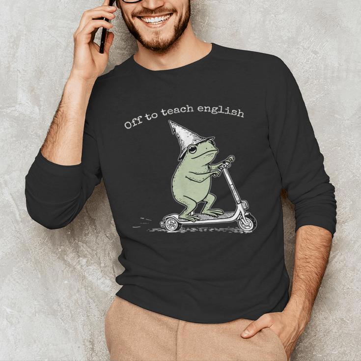Off To Teach English Scooter Frog ESL Teacher Literature Men's Long Sleeve T-Shirt, novelty gifts, funny gifts Off To Teach English Scooter Frog ESL Teacher Literature Men's Long Sleeve T-Shirt, novelty gifts, funny gifts