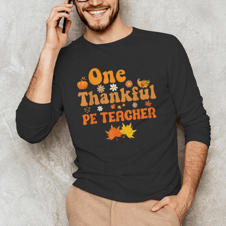 One Thankful PE Teacher Thanksgiving Fall Autumn Groovy Men's Long Sleeve T-Shirt, novelty gifts, funny gifts One Thankful PE Teacher Thanksgiving Fall Autumn Groovy Men's Long Sleeve T-Shirt, novelty gifts, funny gifts