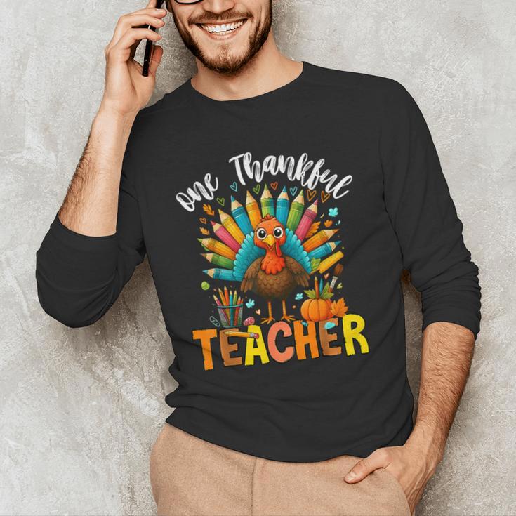One Thankful Teacher Thanksgiving Turkey Cute Crayon Pencil Men's Long Sleeve T-Shirt, novelty gifts, funny gifts One Thankful Teacher Thanksgiving Turkey Cute Crayon Pencil Men's Long Sleeve T-Shirt, novelty gifts, funny gifts
