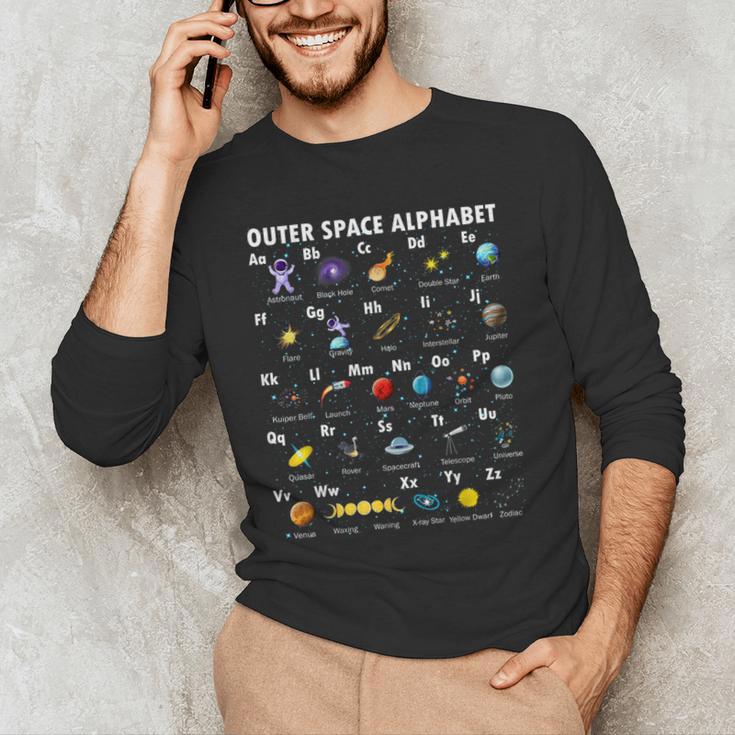 Outer Space Alphabet Kindergarten Teachers 1st Day Of School Men's Long Sleeve T-Shirt, novelty gifts, funny gifts
