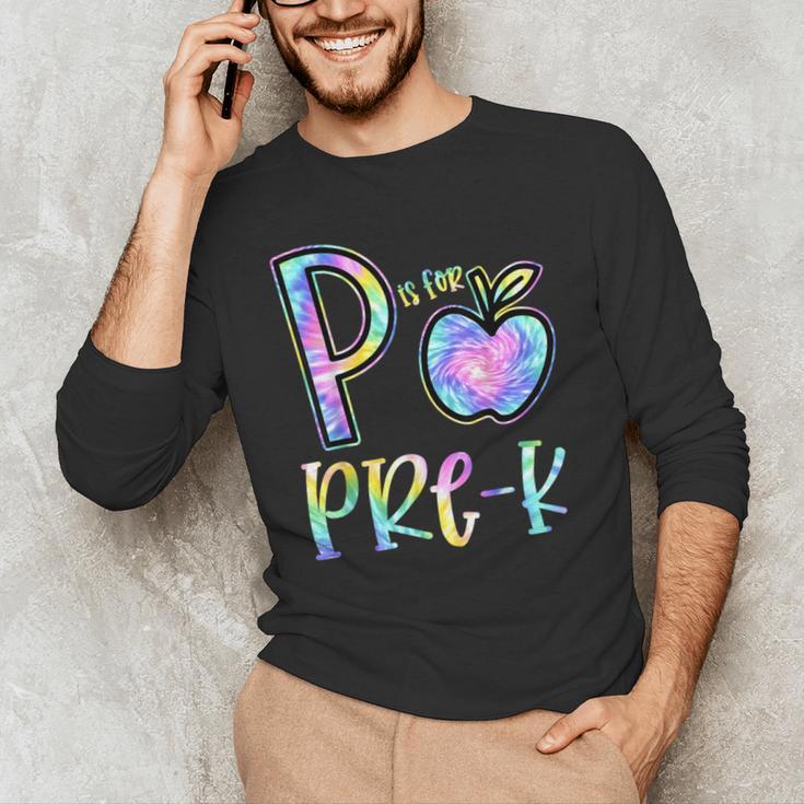 P Is For Pre-K Preschool Teacher Tie Dye Back To School Men's Long Sleeve T-Shirt, novelty gifts, funny gifts P Is For Pre-K Preschool Teacher Tie Dye Back To School Men's Long Sleeve T-Shirt, novelty gifts, funny gifts
