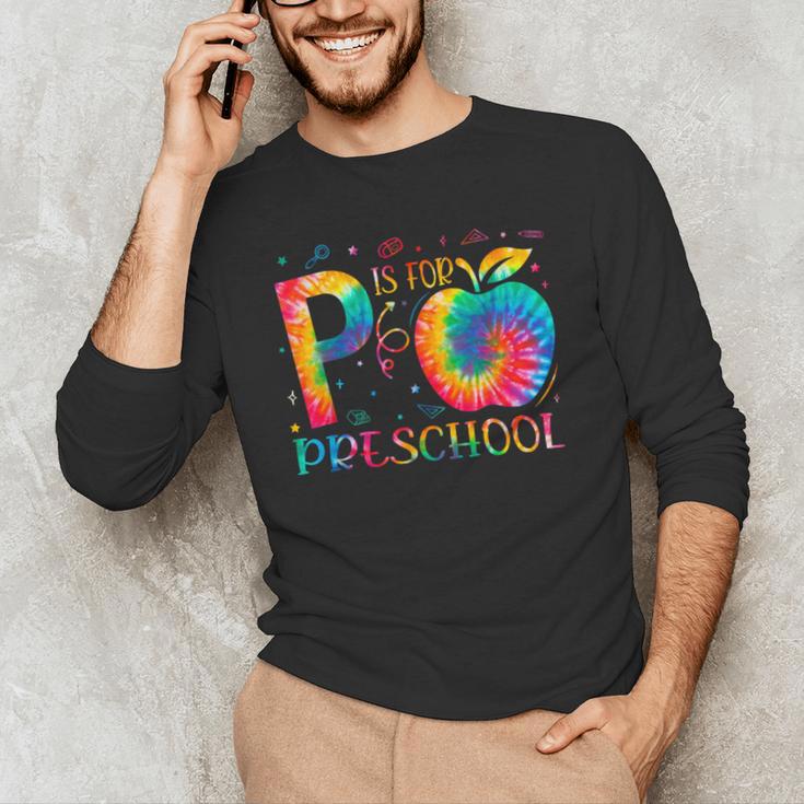 P Is For Preschool Tie Dye Back To School Teacher Men Women Girls Kids Men's Long Sleeve T-Shirt, novelty gifts, funny gifts