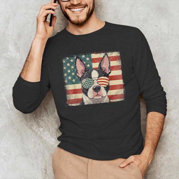 Patriotic Boston Terrier Dog Lover USA Flag 4th Of July For Men Women Kids Men's Long Sleeve T-Shirt, novelty gifts, funny gifts