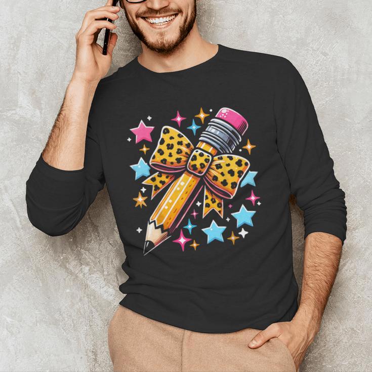 Pencil Leopard Coquette Bow Teacher Life Back To School Men's Long Sleeve T-Shirt, novelty gifts, funny gifts Pencil Leopard Coquette Bow Teacher Life Back To School Men's Long Sleeve T-Shirt, novelty gifts, funny gifts