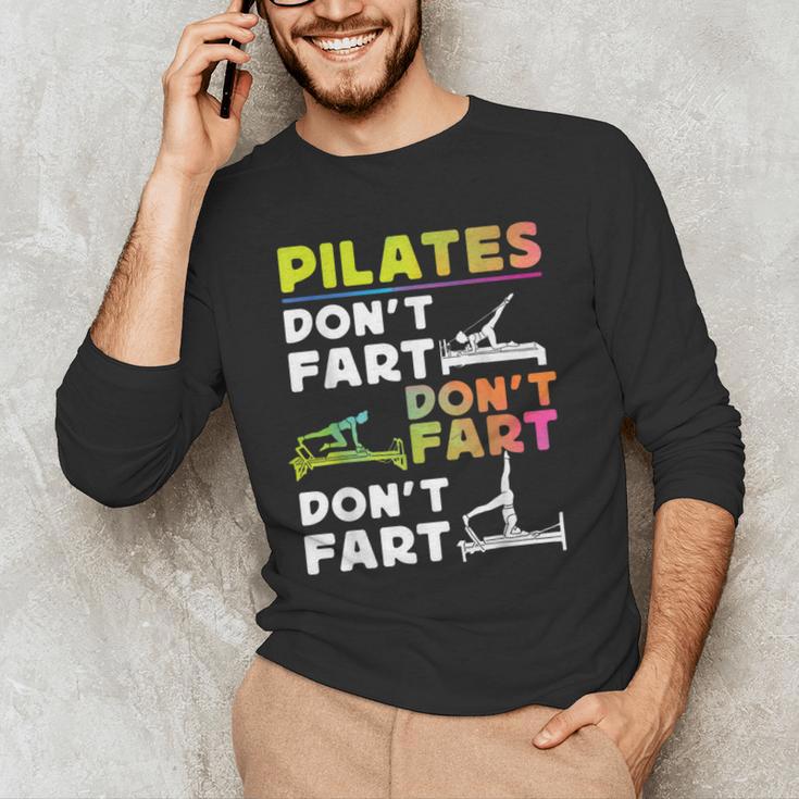 Pilates Instructor Teacher Watercolor Pilates Don't Fart Men Women Kids Men's Long Sleeve T-Shirt, novelty gifts, funny gifts