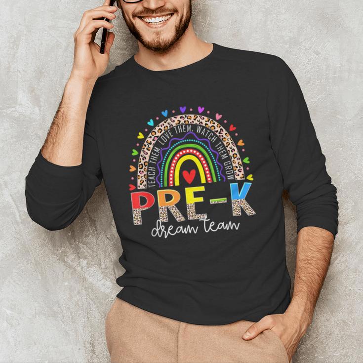 PreK Dream Team Leopard Rainbow Teacher Squad Back To School Men's Long Sleeve T-Shirt, novelty gifts, funny gifts