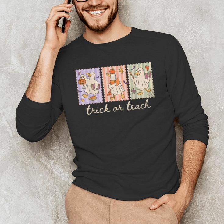 Preppy Goose Teacher Trick Or Teach Halloween Teacher Goose Men's Long Sleeve T-Shirt, novelty gifts, funny gifts Preppy Goose Teacher Trick Or Teach Halloween Teacher Goose Men's Long Sleeve T-Shirt, novelty gifts, funny gifts