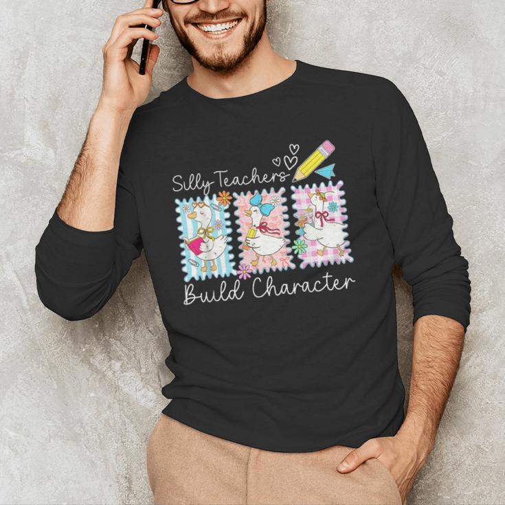 Preppy Silly Teacher Goose Build Character Back To School Men's Long Sleeve T-Shirt, novelty gifts, funny gifts Preppy Silly Teacher Goose Build Character Back To School Men's Long Sleeve T-Shirt, novelty gifts, funny gifts