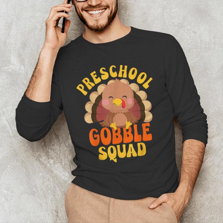 Preschool Gobble Squad Cute Turkey Thanksgiving Teacher Men's Long Sleeve T-Shirt, novelty gifts, funny gifts