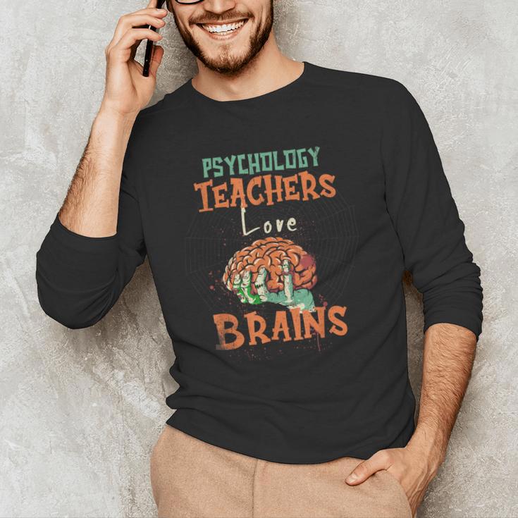 Psychology Teachers Love Brains Halloween For Psychologists Men Women Men's Long Sleeve T-Shirt, novelty gifts, funny gifts