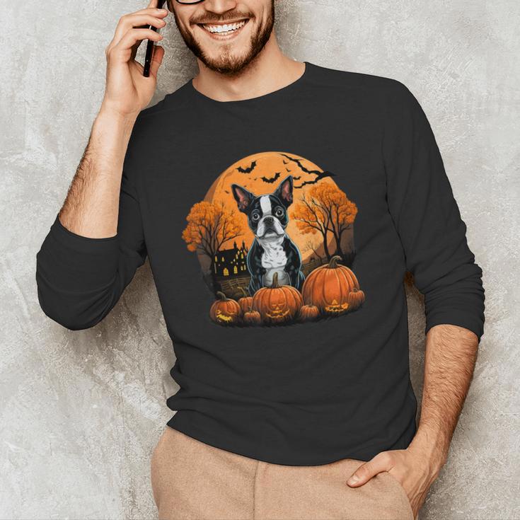 Pumpkin Boston Terrier Costume On Boston Terrier Halloween Men's Long Sleeve T-Shirt, novelty gifts, funny gifts