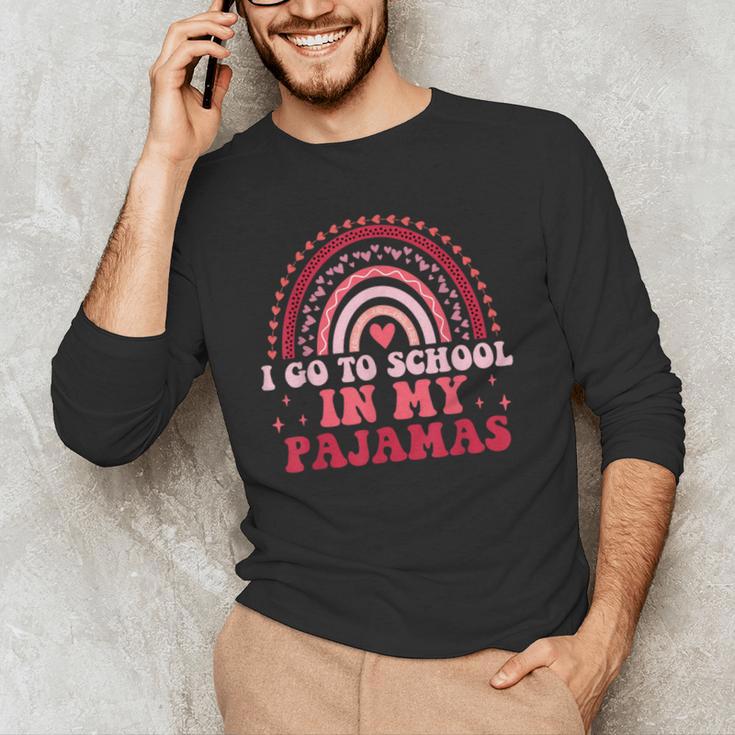 Rainbow Homeschool Mom Teacher I Go To School In My Pajamas Men's Long Sleeve T-Shirt, novelty gifts, funny gifts
