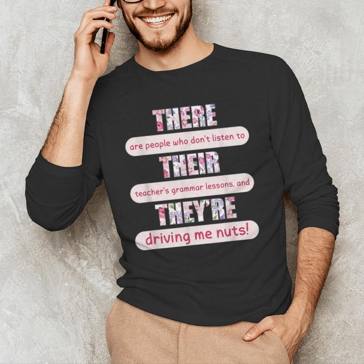 There Their They'Re Teacher English Grammar Police Men's Long Sleeve T-Shirt, novelty gifts, funny gifts