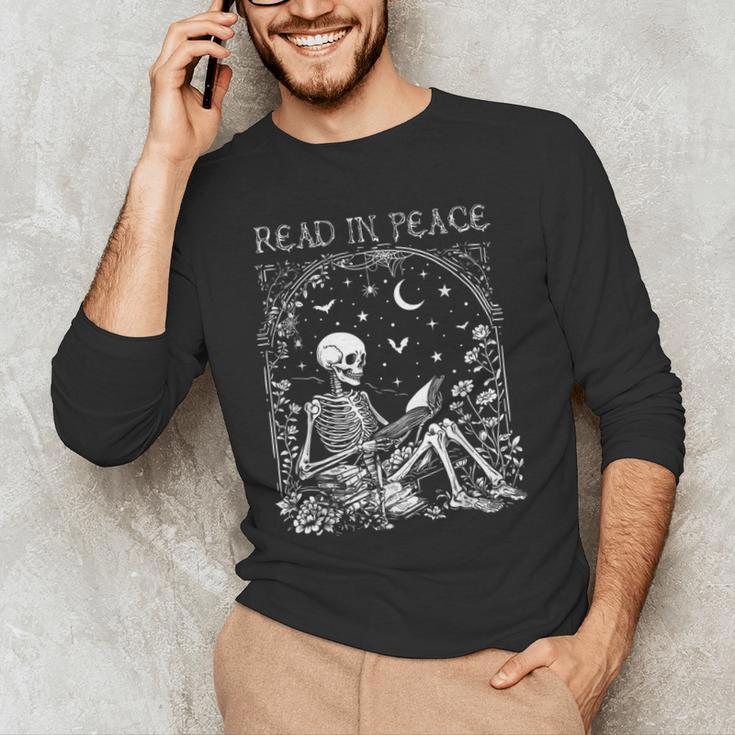Read In Peace Skeleton Reading Teacher Spooky Halloween Men's Long Sleeve T-Shirt, novelty gifts, funny gifts Read In Peace Skeleton Reading Teacher Spooky Halloween Men's Long Sleeve T-Shirt, novelty gifts, funny gifts