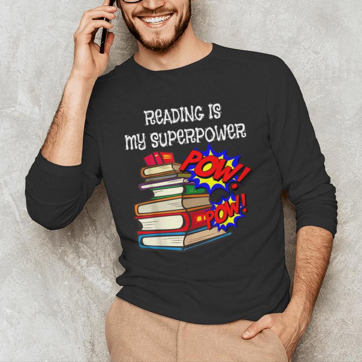 Reading Is My Super Power Superhero Best English Teacher Men's Long Sleeve T-Shirt, novelty gifts, funny gifts
