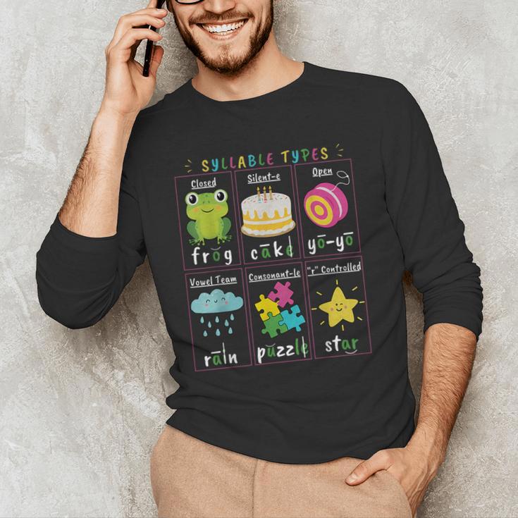 Reading Teacher Syllable Types Phonics Phonemic Awareness Men's Long Sleeve T-Shirt, novelty gifts, funny gifts