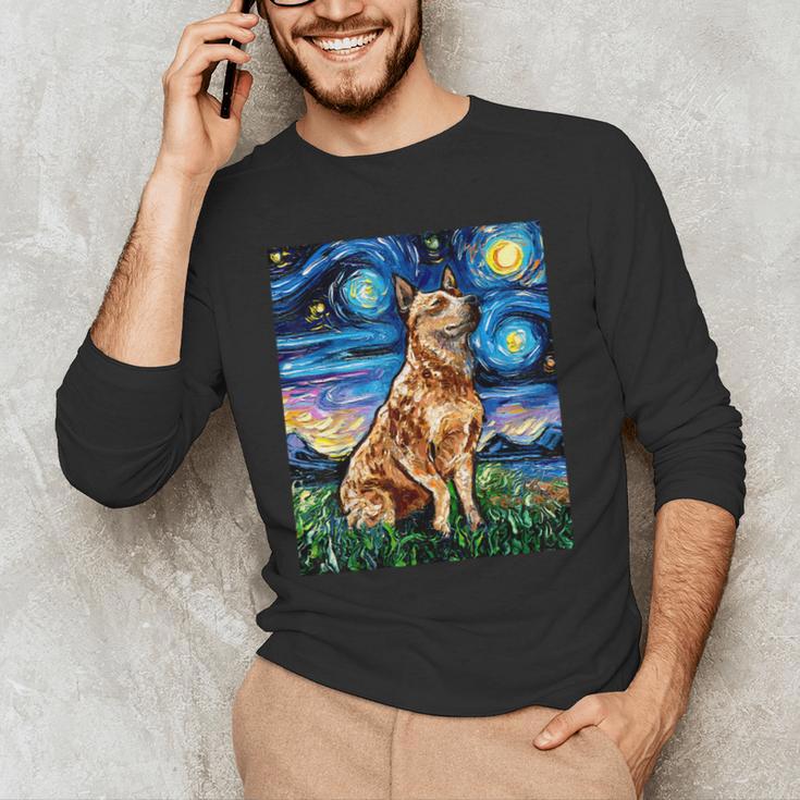 Red Heeler Starry Night Cattle Dog Colorful Art By Aja For Men Women Girls Kids Men's Long Sleeve T-Shirt, novelty gifts, funny gifts