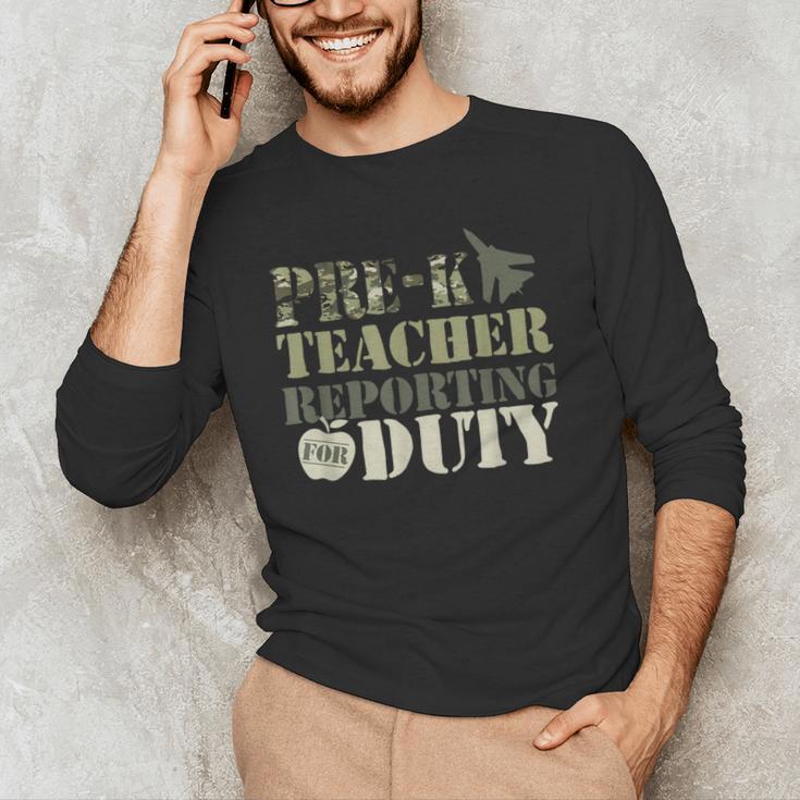 Retro Back To School Women Old Camo Pre-K Teacher Men's Long Sleeve T-Shirt, novelty gifts, funny gifts