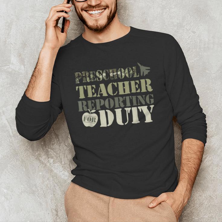 Retro Back To School Women Old Camo Preschool Teacher Men's Long Sleeve T-Shirt, novelty gifts, funny gifts Retro Back To School Women Old Camo Preschool Teacher Men's Long Sleeve T-Shirt, novelty gifts, funny gifts