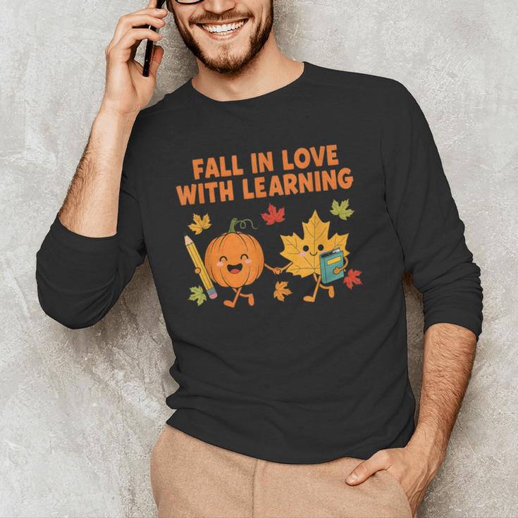 Retro Fall In Love With Learning Autumn Pumpkin Teacher Men's Long Sleeve T-Shirt, novelty gifts, funny gifts Retro Fall In Love With Learning Autumn Pumpkin Teacher Men's Long Sleeve T-Shirt, novelty gifts, funny gifts