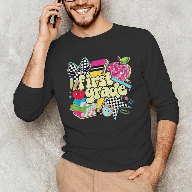 Retro First Grade Teacher Disco Ball Coquette Back To School Men's Long Sleeve T-Shirt, novelty gifts, funny gifts Retro First Grade Teacher Disco Ball Coquette Back To School Men's Long Sleeve T-Shirt, novelty gifts, funny gifts