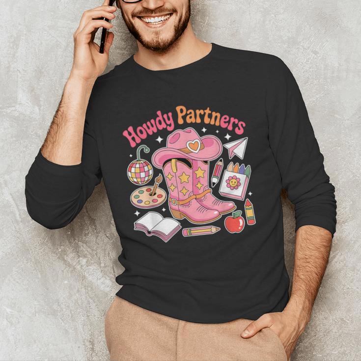 Retro Howdy Partners Cowgirl Cowboy Teacher Back To School Men's Long Sleeve T-Shirt, novelty gifts, funny gifts Retro Howdy Partners Cowgirl Cowboy Teacher Back To School Men's Long Sleeve T-Shirt, novelty gifts, funny gifts