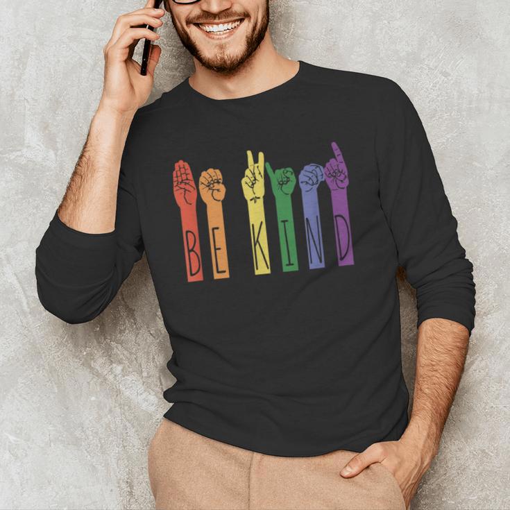 Retro Be Kind ASL Deaf Teacher Sign Language Gay Pride Men's Long Sleeve T-Shirt, novelty gifts, funny gifts Retro Be Kind ASL Deaf Teacher Sign Language Gay Pride Men's Long Sleeve T-Shirt, novelty gifts, funny gifts