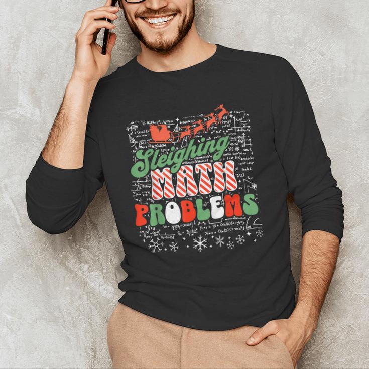 Retro Sleighing Math Problems Santa Math Teacher Christmas Men's Long Sleeve T-Shirt, novelty gifts, funny gifts