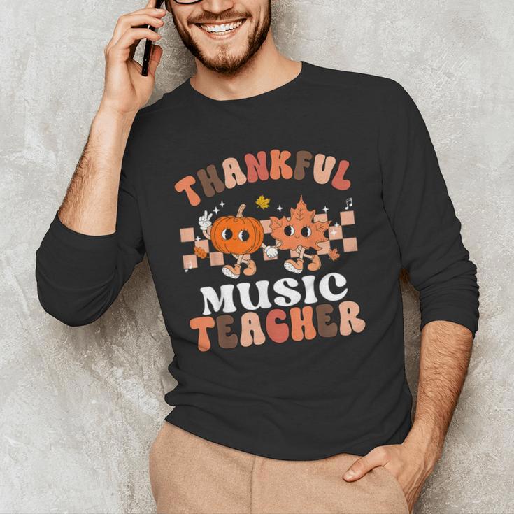 Retro Thankful Music Teacher Pumpkin Fall Thanksgiving Men's Long Sleeve T-Shirt, novelty gifts, funny gifts