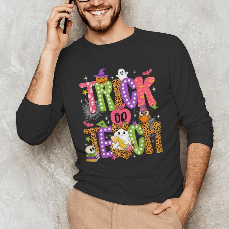 Retro Trick Or Teach Leopard Ghost Halloween Spooky Teacher Men's Long Sleeve T-Shirt, novelty gifts, funny gifts Retro Trick Or Teach Leopard Ghost Halloween Spooky Teacher Men's Long Sleeve T-Shirt, novelty gifts, funny gifts