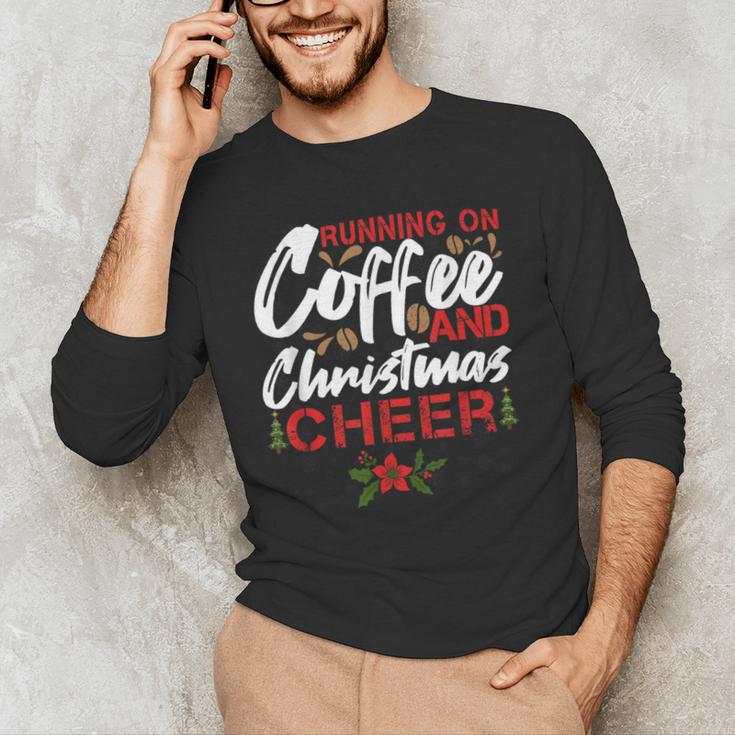 Running On Coffee And Christmas Cheer Lover Teacher For Men Women Kids Men's Long Sleeve T-Shirt, novelty gifts, funny gifts