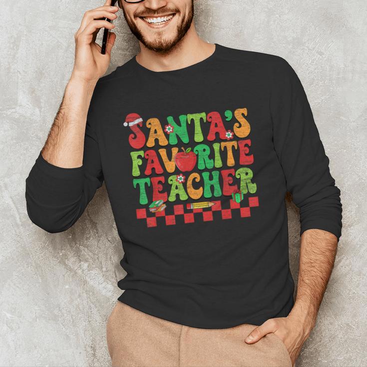 Santas Favorite Teacher Retro Groovy Christmas Xmas Women Men's Long Sleeve T-Shirt, novelty gifts, funny gifts Santas Favorite Teacher Retro Groovy Christmas Xmas Women Men's Long Sleeve T-Shirt, novelty gifts, funny gifts
