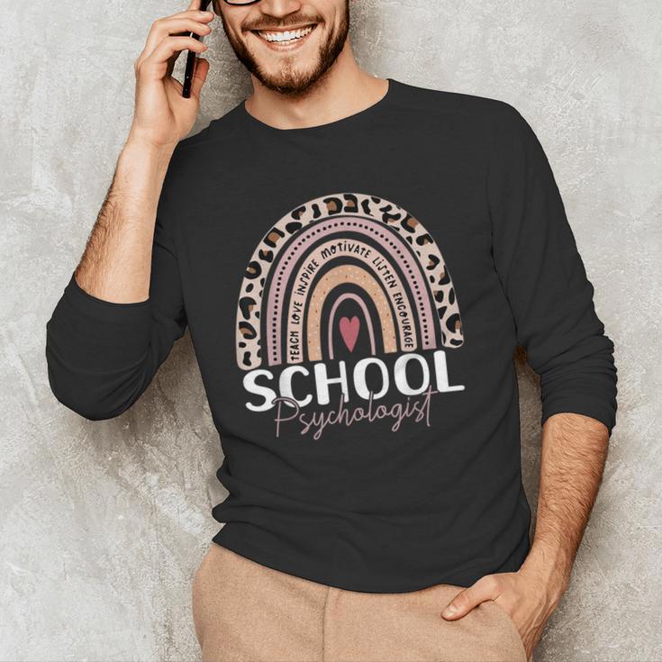 School Psych Teacher School Psychologist Leopard Rainbow Men's Long Sleeve T-Shirt, novelty gifts, funny gifts School Psych Teacher School Psychologist Leopard Rainbow Men's Long Sleeve T-Shirt, novelty gifts, funny gifts