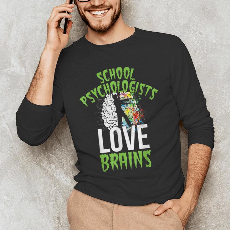 School Psychologists Love Brains Halloween Teacher Counselor Men's Long Sleeve T-Shirt, novelty gifts, funny gifts School Psychologists Love Brains Halloween Teacher Counselor Men's Long Sleeve T-Shirt, novelty gifts, funny gifts
