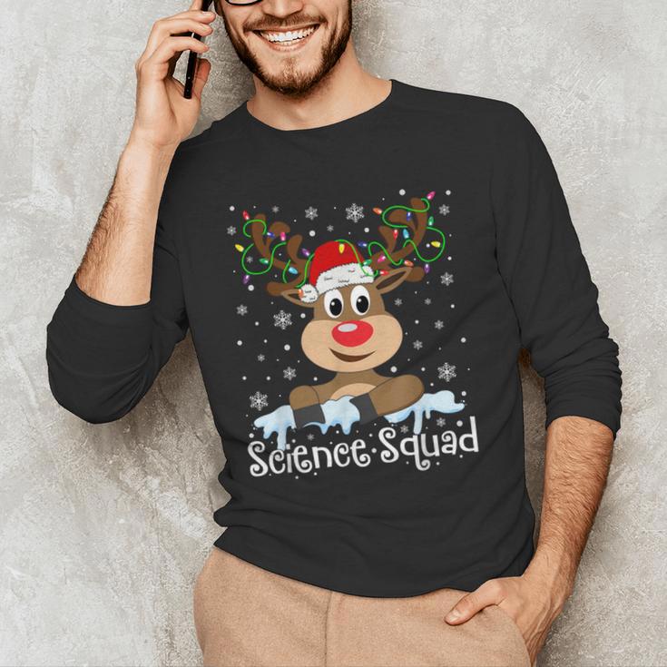 Science Teacher Squad Reindeer Christmas Teacher Xmas Lights For Men Women Men's Long Sleeve T-Shirt, novelty gifts, funny gifts
