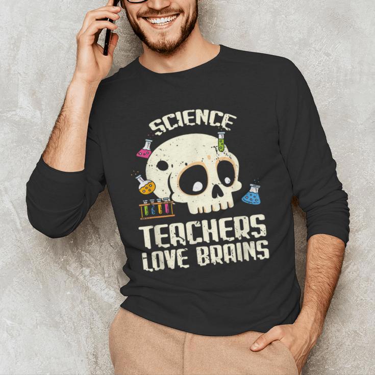 Science Teachers Love Brains Teachers Halloween Men's Long Sleeve T-Shirt, novelty gifts, funny gifts