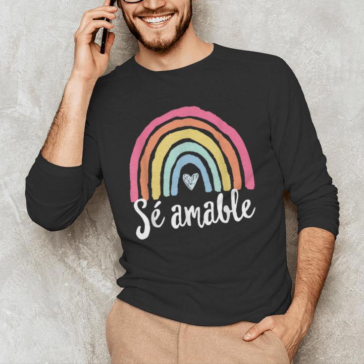 Sé Amable Spanish Bilingual Teacher Be Kind Boho Rainbow Men's Long Sleeve T-Shirt, novelty gifts, funny gifts