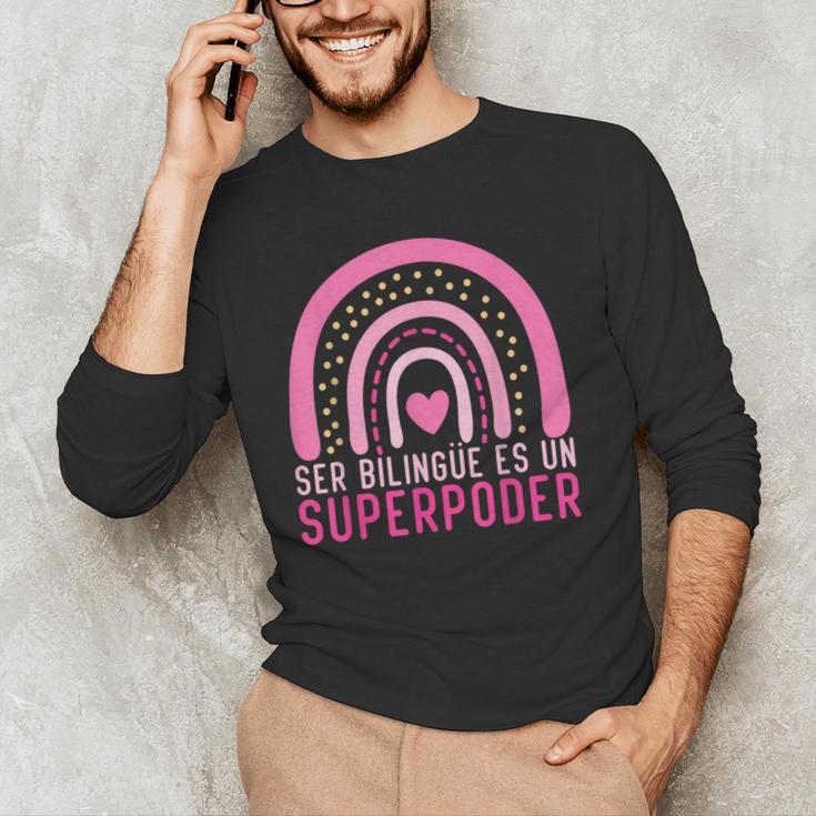 Ser Bilingue Es Un Superpoder Spanish Teacher Esl Teacher Men's Long Sleeve T-Shirt, novelty gifts, funny gifts