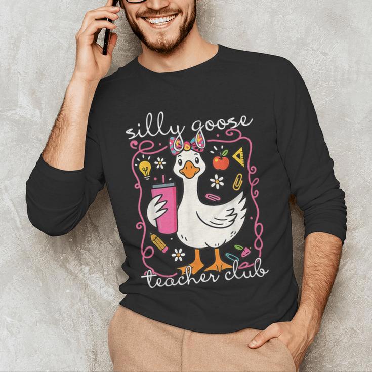 Silly Goose Teacher Club Animal Lover Groovy Teacher Men's Long Sleeve T-Shirt, novelty gifts, funny gifts
