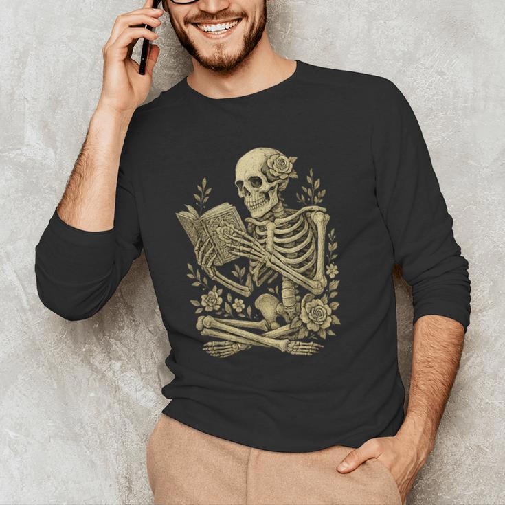Skeleton Book Floral Skull Halloween Teacher Costume Men's Long Sleeve T-Shirt, novelty gifts, funny gifts Skeleton Book Floral Skull Halloween Teacher Costume Men's Long Sleeve T-Shirt, novelty gifts, funny gifts