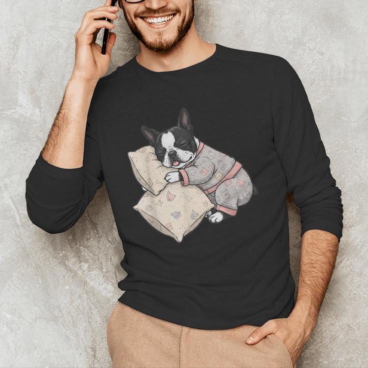 Sleepy Boston Terrier Pajama Men Women Kids Men's Long Sleeve T-Shirt, novelty gifts, funny gifts