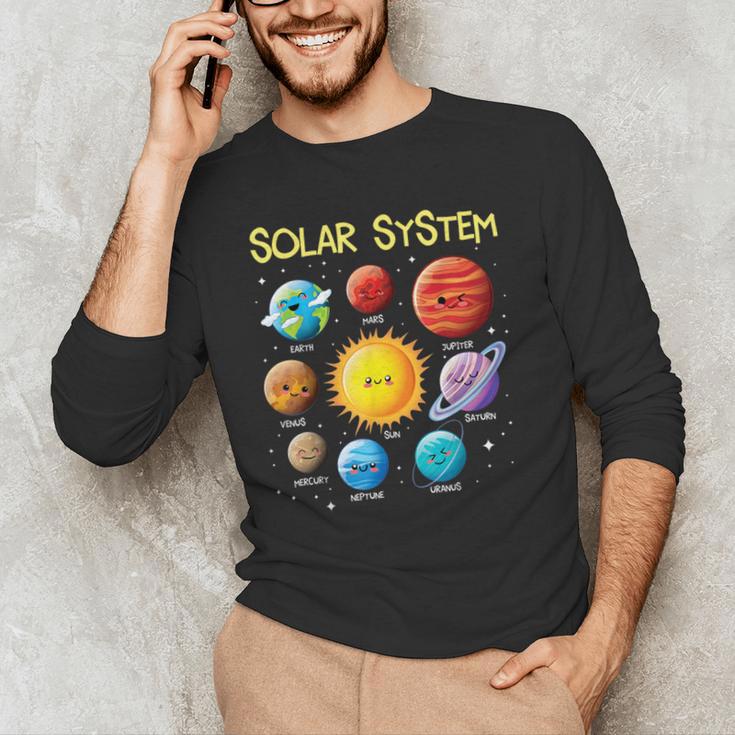 Solar System Cute Face Planets Space Science Teacher School Men's Long Sleeve T-Shirt, novelty gifts, funny gifts