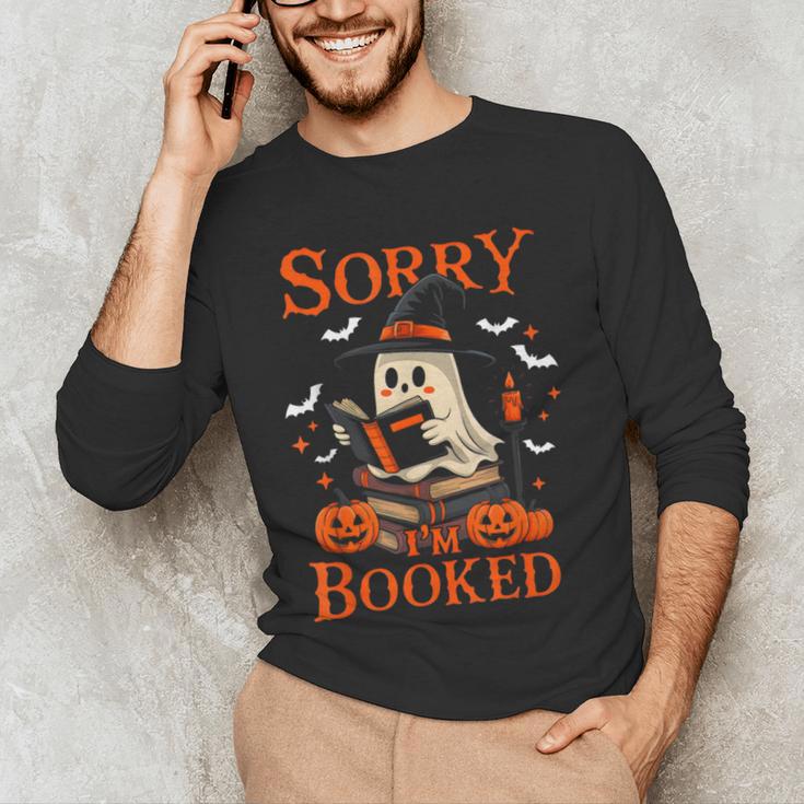 Sorry I'm Booked Ghost Reading Book Lover Teacher Halloween Men's Long Sleeve T-Shirt, novelty gifts, funny gifts