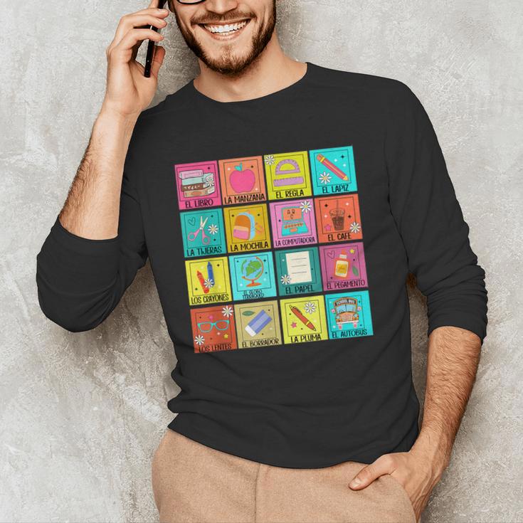 Spanish Teacher Back To School Maestra Dual Language Crew Men's Long Sleeve T-Shirt, novelty gifts, funny gifts
