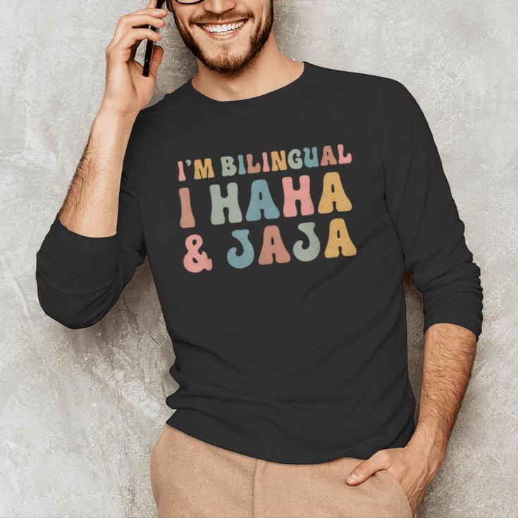 Spanish Teacher Groovy I'm Bilingual I Haha And Jaja Men's Long Sleeve T-Shirt, novelty gifts, funny gifts