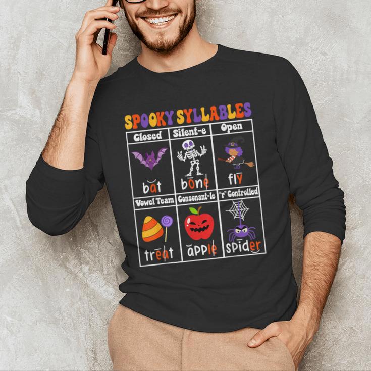 Spooky Syllables Teacher Halloween Educational Kids Men's Long Sleeve T-Shirt, novelty gifts, funny gifts Spooky Syllables Teacher Halloween Educational Kids Men's Long Sleeve T-Shirt, novelty gifts, funny gifts