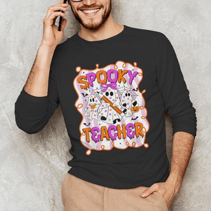 Spooky Teacher Ghost Pencil Teacher Halloween Teacher Men's Long Sleeve T-Shirt, novelty gifts, funny gifts