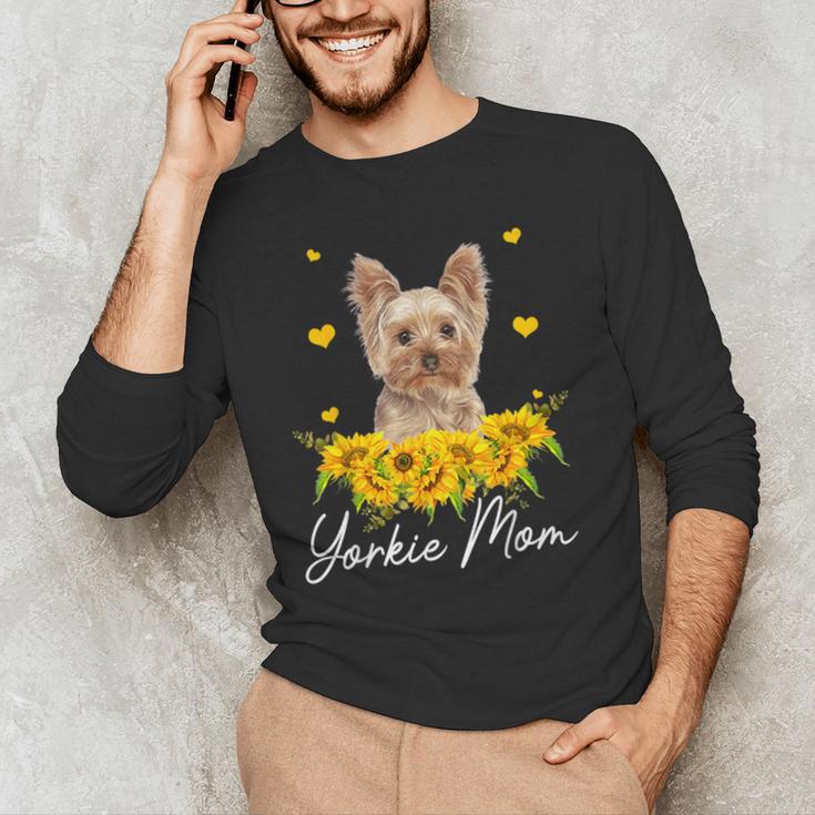 Sunflower Yorkie Mom Dog Lover Men's Long Sleeve T-Shirt, novelty gifts, funny gifts