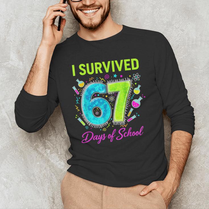 I Survived 67 Days Of School 67 Meme Science Teacher Men's Long Sleeve T-Shirt, novelty gifts, funny gifts I Survived 67 Days Of School 67 Meme Science Teacher Men's Long Sleeve T-Shirt, novelty gifts, funny gifts